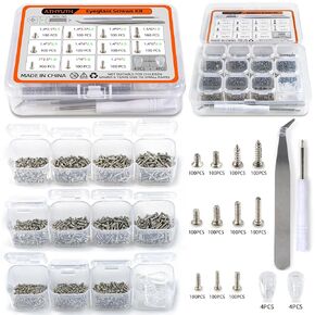 Eyeglass Repair Kit with Screws Assorted and Nose Pads, Come with A Magnetic Phillips Screwdriver and a Pair of Tweezers, Essential Eyeglass Screws Kit for Household
