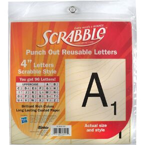 يوريكا العودة إلى المدرسة Scrabble Punch Out Deco Letters ديكورات الفصل الدراسي، 96 قطعة، 4 بوصة (845153)، حروف سكرابل، 14-5/8 بوصة عرض × 9-1/2 بوصة ارتفاع