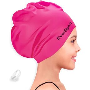 EverSport Kids Youth Large Swim Cap for Girls 6-14, Long Hair Silicone Swimming Cap for Braids Keep Hair Dry