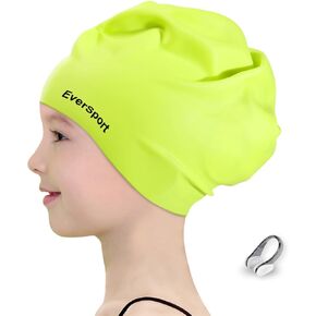 EverSport Kids Youth Large Swim Cap for Girls 6-14, Long Hair Silicone Swimming Cap for Braids Keep Hair Dry