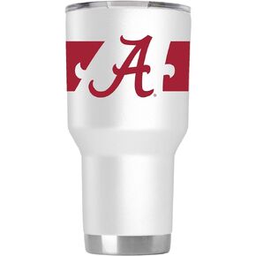 Gametime Sidekicks Alabama 30oz White Tumbler - Officially Licensed, 18/8 Stainless Steel, Double-walled, Vacuum-insulated, UV LED Printed Logos, Sweatless, Stays Hot/Cold - 360 Wrap