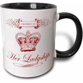 3dRose Funny Property of Her Ladyship Aristocratic Crown and Scroll Mug, 1 Count (Pack of 1), Black/Red