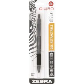 Zebra Pen G-450 Retractable Gel Pen, Black Brass Barrel, Medium Point, 0.7mm, Black Ink, 2 Count (Pack of 1) (49512), Black, Refillable