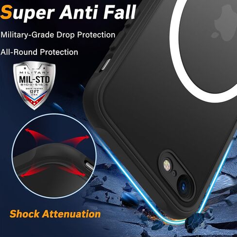 Magnetic for iPhone SE Case 2022/3rd/2020/2nd gen,iPhone 8/7 Case,Military Grade 3 in 1 Heavy Duty Shockproof Case - Black in Kuwait
