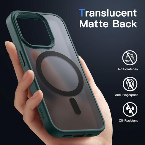 JETech Magnetic Case for iPhone 15 Pro 6.1-Inch Compatible with MagSafe, Translucent Matte Back Slim Shockproof Phone Cover (Black) in Saudi Arabia