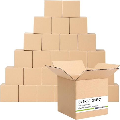 صناديق شحن ميترونيك 6 × 6 × 6، 25 عبوة من صناديق الشحن الصغيرة، صناديق من الورق المقوى المموج البني لشحن العناصر الصغيرة، وتغليف الهدايا، وتغليف الأعمال الصغيرة، والبريد in Kuwait