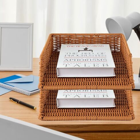 قطعتين من الروطان المكتبي، صينية ورق منظم، حامل سلة ورق الرسائل، حامل ملف صينية منظم، سلة من القش لمنظم الأوراق المكتبية والتخزين in Kuwait