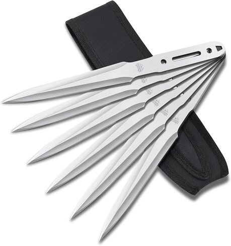 Throwing Spikes 6-Pack Set, 10.11" Length, 0.236" Thickness, Full Tang Stainless Steel Design, Complete with Nylon Sheaths for Recreation and Competition in Saudi Arabia