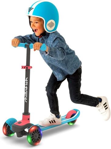 Chillafish Scotti Glow 3-Wheel Lean-to-Steer Scooter with Light-up Wheels, twintip Antislip Deck and Integrated Brake, Adjustable Height Handlebars, Comfy handgrips, for All Ages 3 and up, Blue in Saudi Arabia