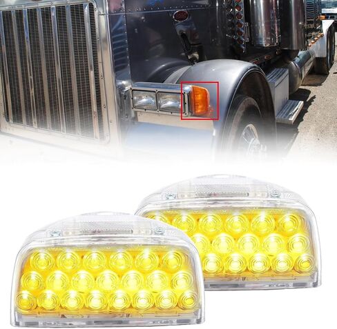 2Pcs Turn Signal Fit for Peterbilt,31 LED Triangle Amber Peterbilt Turn Signal With 3 Wires Replacement Fit for Peterbilt 379 359 357 365 378 Amber Led/Clear Lens in Kuwait