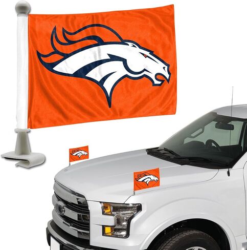 FANMATS 61865 Denver Broncos Ambassador Car Flags - 2 Pack Mini Auto Flags, 4in X 6in, Perfect for Hood or Trunk in Kuwait