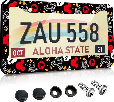 إطارات لوحة ترخيص Akkya للنساء والرجال، غطاء حامل لوحة السيارة، إطار معدني لطيف ومضحك من الفولاذ المقاوم للصدأ، ملحقات السيارة الأمامية والخلفية (أسود وأزرق) in Kuwait