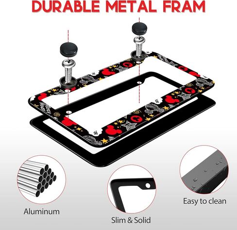 إطارات لوحة ترخيص Akkya للنساء والرجال، غطاء حامل لوحة السيارة، إطار معدني لطيف ومضحك من الفولاذ المقاوم للصدأ، ملحقات السيارة الأمامية والخلفية (أسود وأزرق) in Kuwait