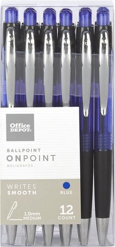 أقلام حبر جاف قابلة للسحب ذات قبضة ناعمة من Office Depot، نقطة متوسطة، 1.0 مم، أسطوانة زرقاء، حبر أزرق، عبوة مكونة من 12 قلمًا in Saudi Arabia