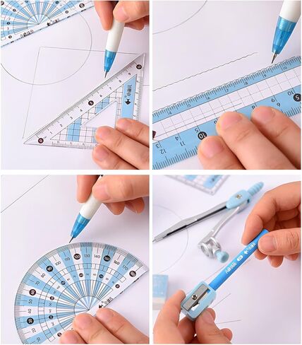 مجموعة أدوات هندسية رياضية مكونة من 8 قطع من لوازم الطلاب مع مجموعة هندسية صندوقية حديدية مقاومة للكسر للمدرسة، تتضمن مسطرة ومنقلة وبوصلة وقلم رصاص ومبراة وممحاة، إلخ in Saudi Arabia