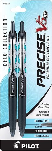 PILOT Precise V5 RT Deco Collection Refillable & Retractable Liquid Ink Rolling Ball Pens, Extra Fine Point (0.5mm) Black Ink, 48-Pack Tub (5955) in Kuwait