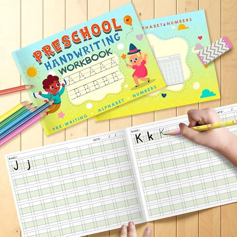 Kindergarten/Preschool Handwriting Workbook- Alphabet & Number Tracing Writing Paper with Lines, Learning Tools for Age 2/3/4/5 Year Old Kids/Boys/Girls, ABC Learning for Toddler, Homeschool Supplies in Saudi Arabia
