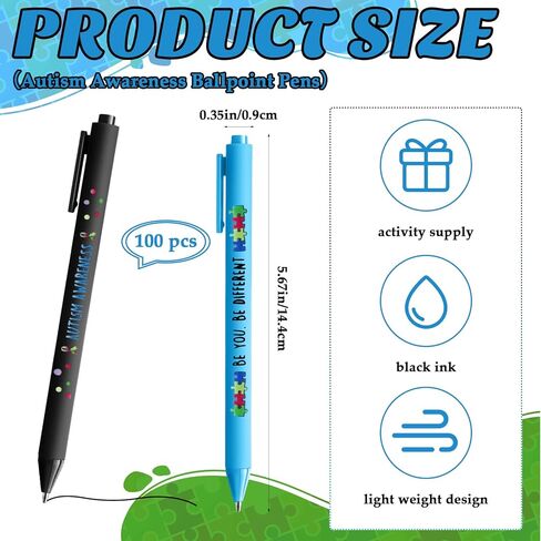 50 قطعة من أقلام التوعية بالتوحد الملهمة السائبة القابلة للسحب، أقلام حبر جاف للتوحد، هدية توعية لأسبرجر للوازم المدرسية المكتبية، مجموعات دعم الكتابة، جمع التبرعات، حبر أسود in Kuwait