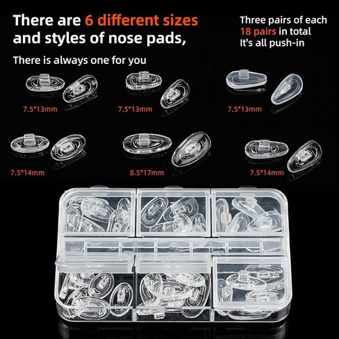 18 Pairs Push-in Eyeglass Nose Pads Glasses Nose Pads Replacement Kit 6 Options Available for Replacing and Having Spare Nose Pads for Sunglasses in Kuwait