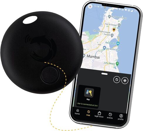 tag8 Dolphin Smart Tracker Pro، علامة بلوتوث لمحفظة البطاقات، حقيبة الأمتعة، الهاتف ومكتشف المفاتيح، جهاز تعقب GPS بديل لتحديد موقع العناصر الخاصة بك، متوافق مع أجهزة Android وApple، حزمة 1، أسود in Kuwait