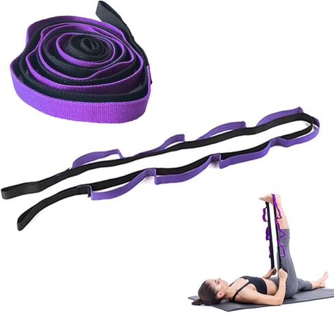 Yoga Strap for Stretching, Stretch Strap for Physical Therapy, 10 Loops Yoga Belt Strap for Stretching, Non-Elastic Stretching Strap with Loops for Exercise, Pilates (Purple & Black) in Saudi Arabia