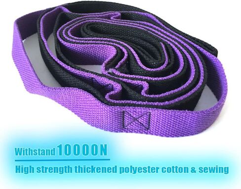 Yoga Strap for Stretching, Stretch Strap for Physical Therapy, 10 Loops Yoga Belt Strap for Stretching, Non-Elastic Stretching Strap with Loops for Exercise, Pilates (Purple & Black) in Saudi Arabia