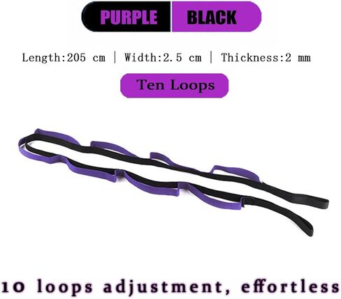 Yoga Strap for Stretching, Stretch Strap for Physical Therapy, 10 Loops Yoga Belt Strap for Stretching, Non-Elastic Stretching Strap with Loops for Exercise, Pilates (Purple & Black) in Saudi Arabia