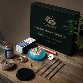 Colored Glass Complete Incense Making Kit - 16 Pcs Set with Incense Mold, Powder Incense, White Ash, Burner and More | Ideal for Yoga and Meditation | includes Elegant Gift Box