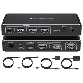 KVM Switch 1 Monitors 2 Computers 4K@60Hz USB C HDMI KVM Switch 2 Port for 1 Laptop 1 Desktop Share 1 Monitor Keyboard Mouse Hard Drives Printer Support 100W Charging for Laptop