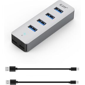 4Ports USB3.0 HUB,Extra Power Supply Port,3.3FT(1M) Long Data Cable and 3.3FT(1M) Long Power Cable,Aluminum 5Gbps High Speed USB Splitter,Multi Port Extender Hub for PC, Laptop, Mac,etc (HA-4U)