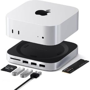 Satechi Mac mini M4 Hub & Stand with NVMe SSD Enclosure, 2xUSB A 10Gbps, USB A Data Port, SD Card Reader for Mac mini M4, Mac mini M4 Pro - Silver