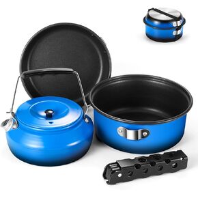 Odoland 5pcs Camping Cookware Poting Non-Dock Camping Pot و Pan مع غلاية ومقبض قابل للإزالة لحقائب المشي لمسافات طويلة والنزهة in Kuwait