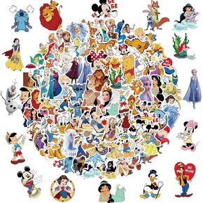 100pcs Disney Cartoon Stickers Gifts for Kids Girl, Cute Princess Waterproof Vinyl Decal for Teen Laptop Water Bottle Bike Guitar Phone Skateboard Luggage (100 Cartoon)