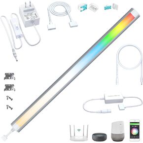 Smart Under Cabinet Lighting Strip Lights White & Color Changing Dimmable Work with Alexa Google Smart Thing Phone App, RGB Multi Colored Lamp for Kitchen Counter Light Fixture (6 Lights Bar Kit)