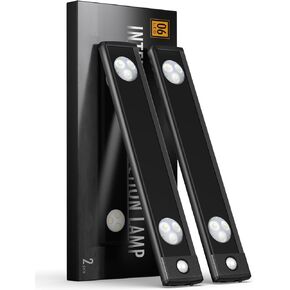 Under Cabinet Lights, Wireless Motion Sensor Light Indoor, Black 10in LED warm Lighting Rechargeable Battery Operated,4 Modes Night Light, Stick-On Magnetic Closet Lights for Kitchen, Hallway(2 Pack)