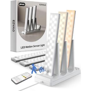 EZVALO 6-Pack Under Cabinet Lighting with Charging Station, Rechargeable Motion Sensor Lights, 3 Color Temps, Dimmable 62 LED Wireless Motion Activated Cabinet Lights with Remote for Kitchen,Pantry