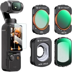 K&F Concept Magnetic Wide Angle Lens & Effect & ND & CPL Filter Set Compatible with DJI Osmo Pocket 3, 4 Pack Wide-Angle Lens CPL Black Diffusion 1/4 ND2-32 Filters, HD Optical Glass/Multi-Coated