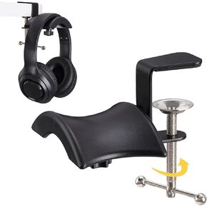 3 in 1 Under Desk Headphone Hanger with Adjustable Clamp Mount, 2 Controller Slots & 1 Headset Universal Holder Stand, Rotatable Hook Rack & Cable Organizer, for Home Gaming Xbox ps5 - Black