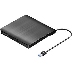 ROOFULL External CD DVD Drive, CD Burner DVD Player USB 3.0 with 4 USB Port Hub and 2 SD/TF Card Reader, USB-C CD/DVD-ROM +/-RW Disk Drive Adapter Writer for Laptop PC Mac Windows 11/10/8/7 Linux OS