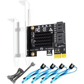 GLOTRENDS SA3026-C 6-Port PCIe X4 SATA Expansion Card with SATA and Power Cables, Compatible with Windows,Linux,Mac OS,NAS