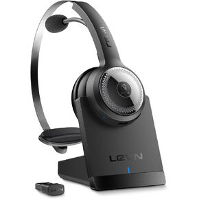 LEVN Wireless Headset with Mic for Work, Wireless Headphones with Mic (AI Noise Cancellation) & Charging Base, 45 Hours Talk Time, Perfect for Work from Home/Office/Call Center/PC/Laptop/Zoom, Black