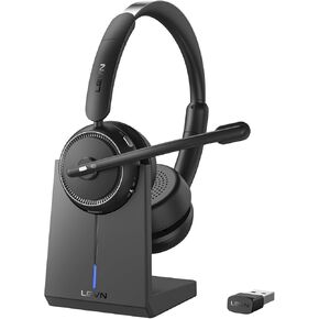 Wireless Headset with Mic for Work, Bluetooth Headset with Microphone (Noise Cancelling & Mute Button), Wireless Headphones with Mic for Work from Home/Office/PC/Call Center/Computer/Laptop/Teams/Zoom