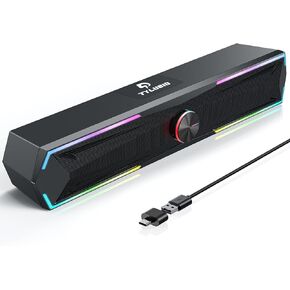 Bluetooth Computer Speakers for Desktop with Clear Sound, Flowing LED Computer Speaker for Desktop Laptop Monitor, Bluetooth & USB Input Black