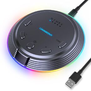 Liangstar Gaming Microphone USB مع 5 تغييرات صوتية ، زر كتم الصوت ، ميكروفون بودكاست سطح المكتب ، التحكم في مستوى الصوت ، ميكروفون كمبيوتر RGB المكثف لأجهزة الكمبيوتر ، يوتيوب ، دفق ، مؤتمر ، فئة