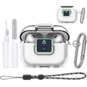[Secure Lock] for Airpods Pro 2nd/1st Gen Case, Soft Clear TPU Shockproof Protective Cover for Airpods Pro Gen 2nd/1st Accessories with Cleaning Kit & Keychain & Lanyard (Clear Pink)