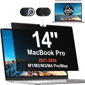 360° Privacy Screen for Laptop 14 Inch 16:9, 4 Way Computer Monitor Privacy Shield, Matte Anti Glare Blue Light Filter Compatible with Lenovo Hp Dell Acer Asus Thinkpad Envy Xps