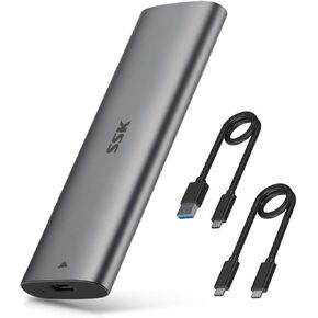 SSK Aluminum M.2 to USB NVMe SATA SSD Enclosure Reader, Tool-Free USB 3.2 Gen 2 10Gbps NVMe PCI-E 6Gbps SATA M-Key / B+M Key Solid State Drive External Adapter With UASP Trim, for SSDs 2242 2260 2280