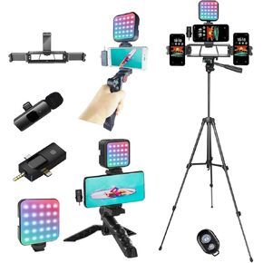 Vlogging Kit for iPhone,Vlogging Kit for Andriod Phone, Vlogging Camera Kit,YouTube Starter Kit with Tripod 60" / Multiple Holders/RGB Light/Lavalier Mic/Remote