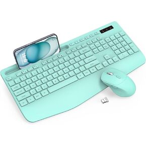 Wireless Keyboard and Mouse Combo - Full-Sized Ergonomic Keyboard with Wrist Rest, Phone Holder, Sleep Mode, Silent 2.4GHz Cordless Keyboard Mouse Combo for Computer, Laptop, PC, Mac, Windows -Trueque
