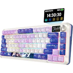 Redragon K708 Pro Wireless Mechanical Keyboard, Gasket RGB Gaming Keyboard with 81 Programmable Custom Keys, 3-Modes Wireless Keyboard with Hot-Swap Pre-Lubed Leopard L Switch, Screen & Knob, Black